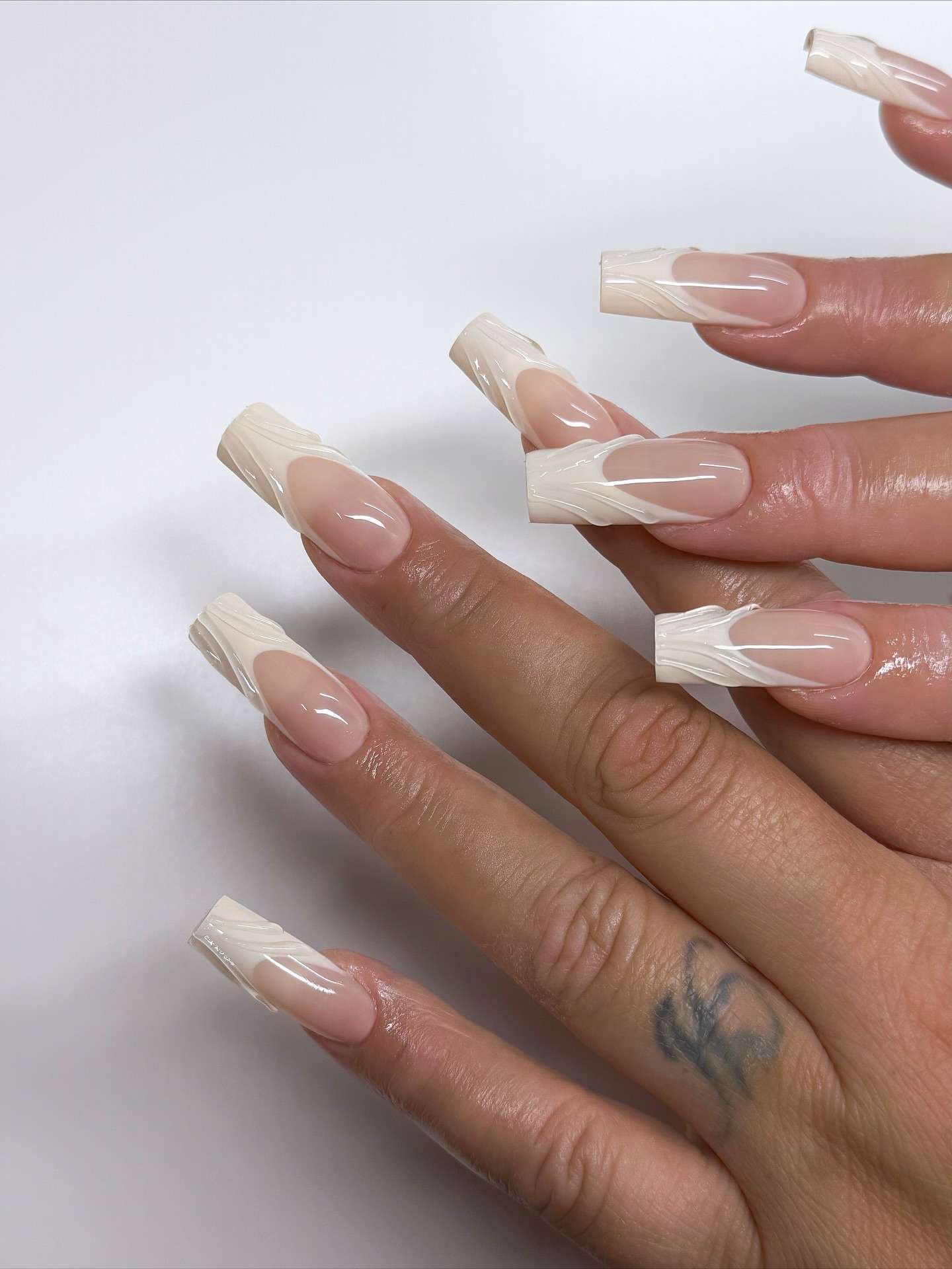 Textured Wave French Tip Coffin Nails Textured Wave French Tip Coffin Nails — Coffin Nail Designs