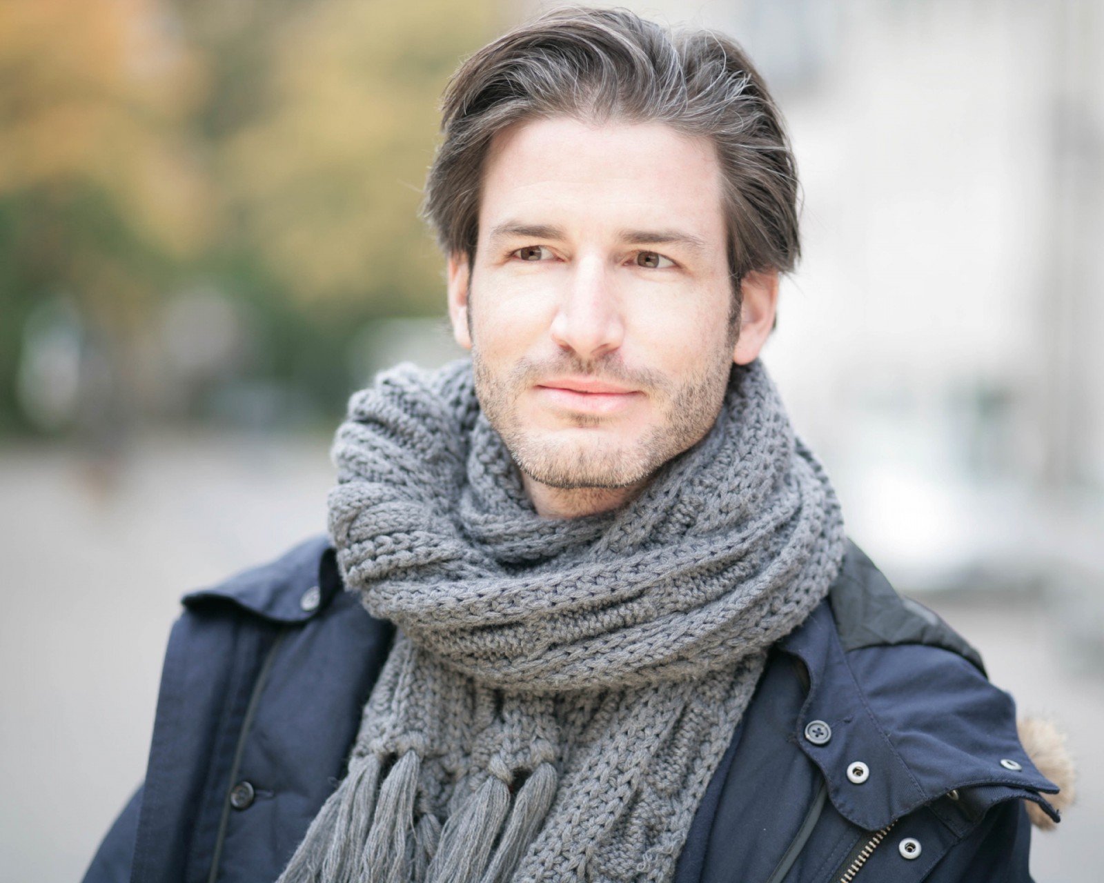 Collarbone Blowout With Grey Streaks Collarbone Blowout With Grey Streaks — Winter Hairstyles for Men