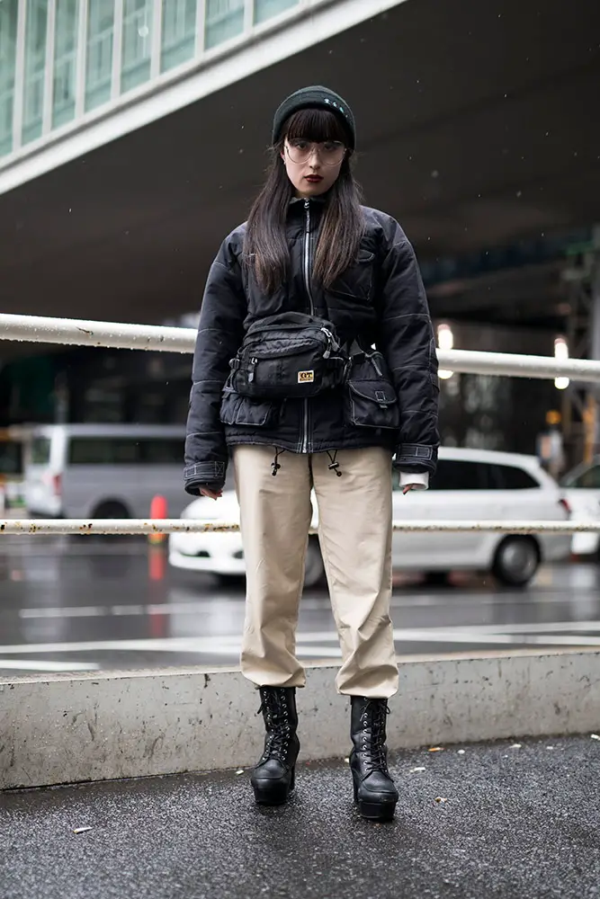 Black Puffer Jacket with Cargo Pants and Beanie — Winter Streetwear Outfits