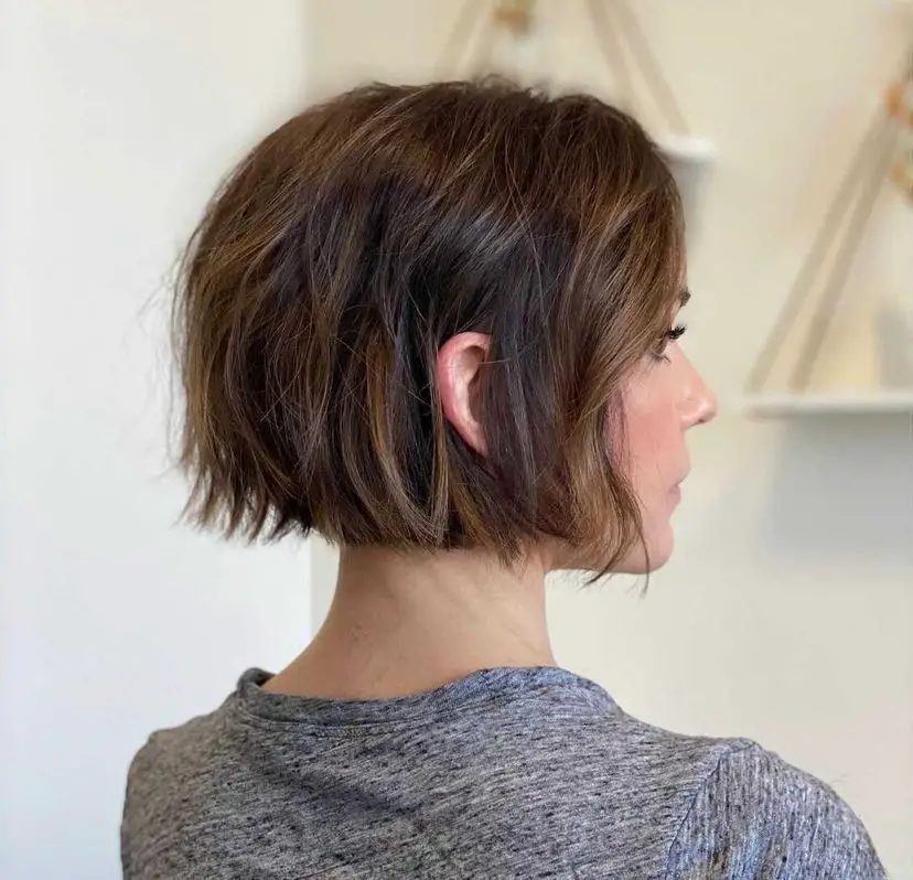 Layered Dark Brown Ear Length Bob — Winter Haircuts for Thin Hair