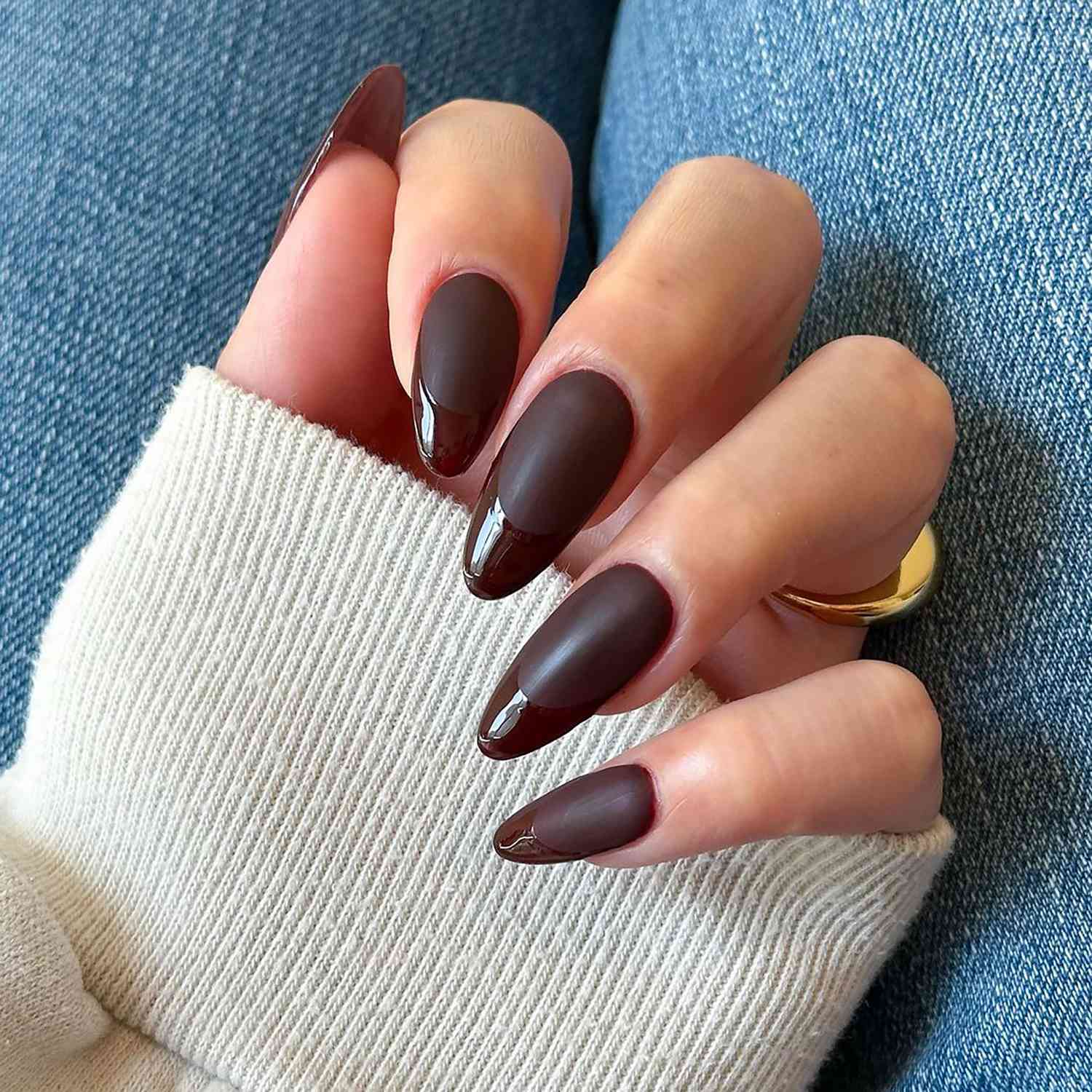 Matte Brown with Glossy Tips — Brown Nail Designs