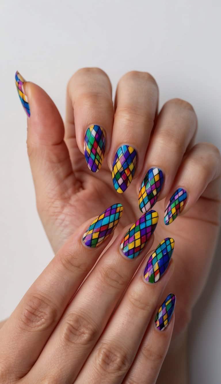 Mosaic Stained Glass Almond Nails Mosaic Stained Glass Almond Nails — Nail Art Ideas