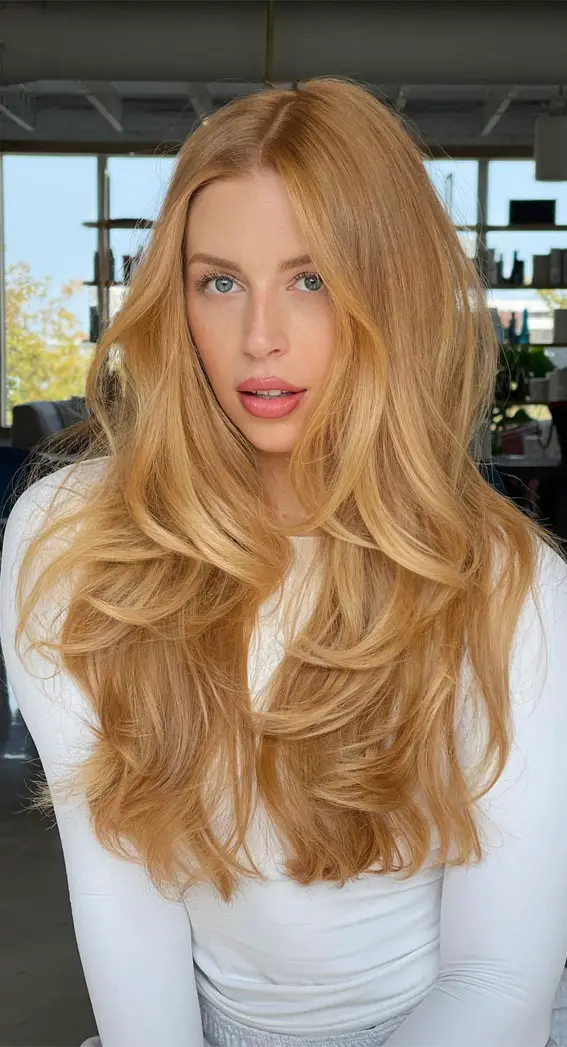Golden Copper Blonde With No Highlights Golden Copper Blonde With No Highlights — Winter Hair Colors for Pale Skin