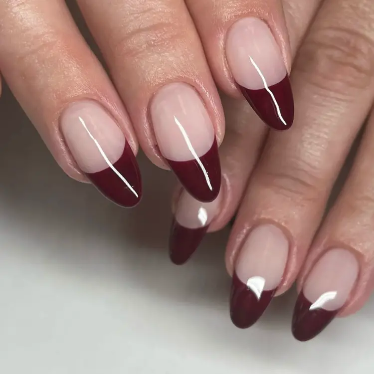 Classic Red French Tips on Nude Classic Red French Tips on Nude — Winter Red Nails