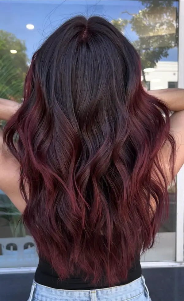 Dark Brown Base with Deep Wine Red Balayage Dark Brown Base with Deep Wine Red Balayage — Winter Red Hair Colors