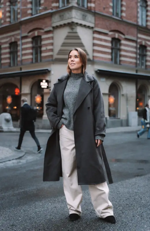Dark Grey Tie-Belted Long Coat for Everyday Comfort — Long Coat Outfits