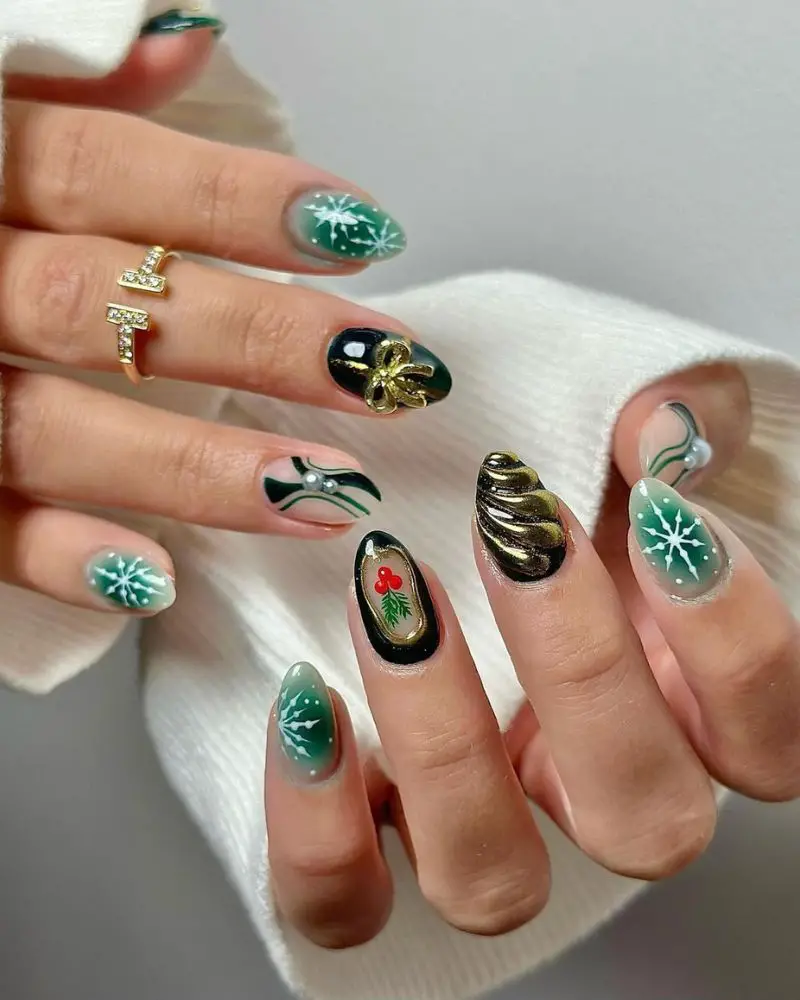 3D Bow Holly Charm Nails 3D Bow Holly Charm Nails — Winter Wonderland Nails