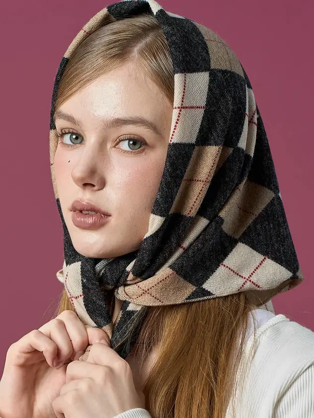 Blonde Hair Tucked Under Argyle Scarf Blonde Hair Tucked Under Argyle Scarf — Winter Hairstyles with Scarf