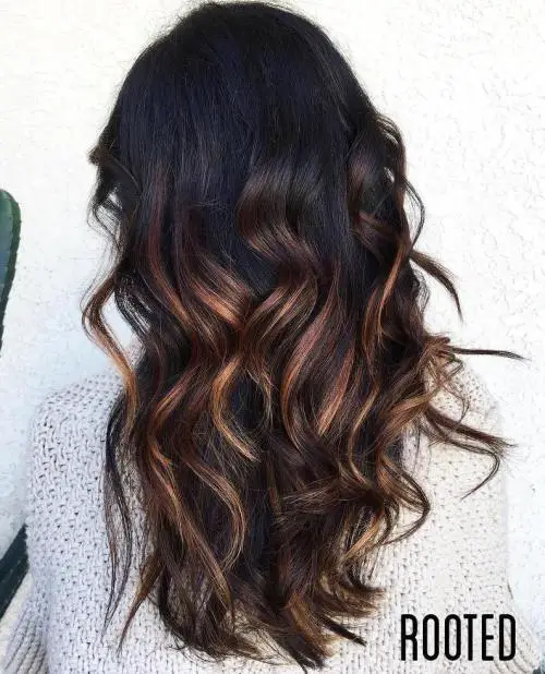 Mid-Back Dark Base With Cinnamon Balayage — Cinnamon Brown Hair