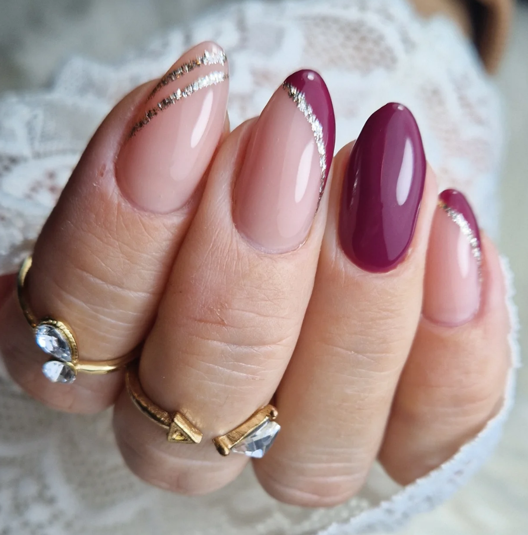Nude French Tip Deep Berry Almond Nails Nude French Tip Deep Berry Almond Nails — Fall to Winter Nails