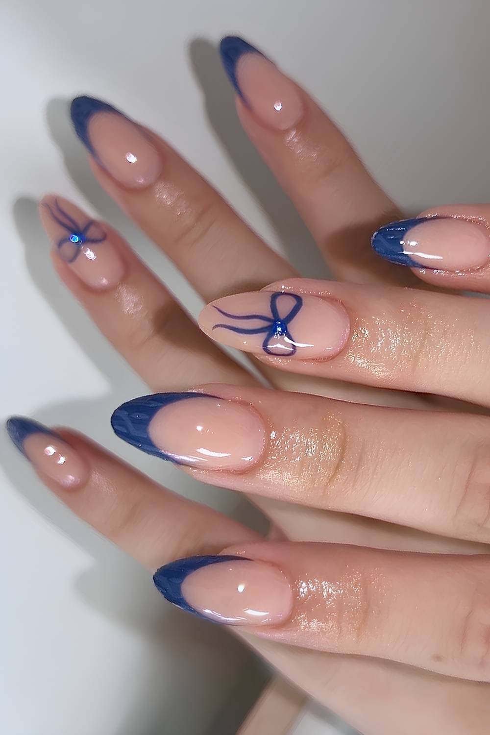 Sheer Pink Base Dark Blue Visual Idea Sheer Pink Base Dark Blue Visual Idea — Winter French Tip Nails