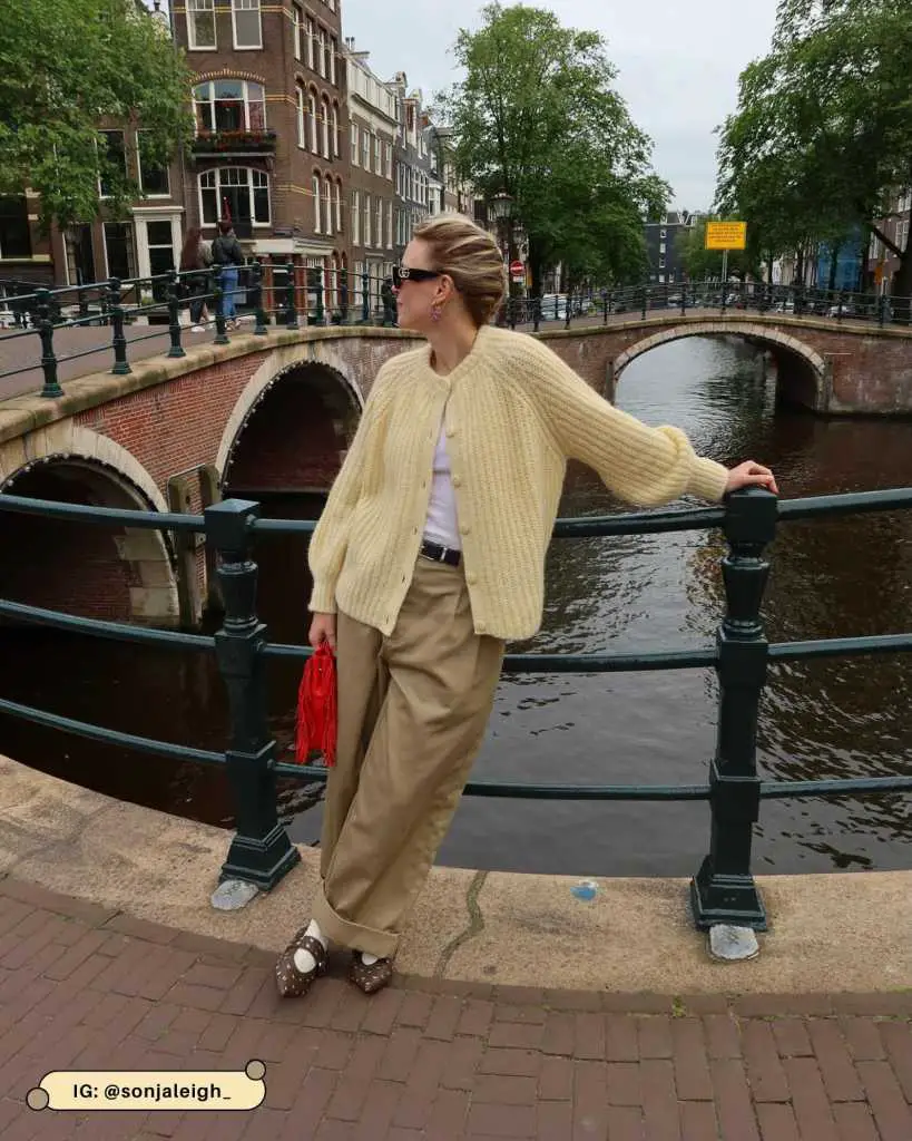 Balloon Sleeve Cardigan with Wide-Leg Khakis Balloon Sleeve Cardigan with Wide-Leg Khakis — Cardigan Outfits