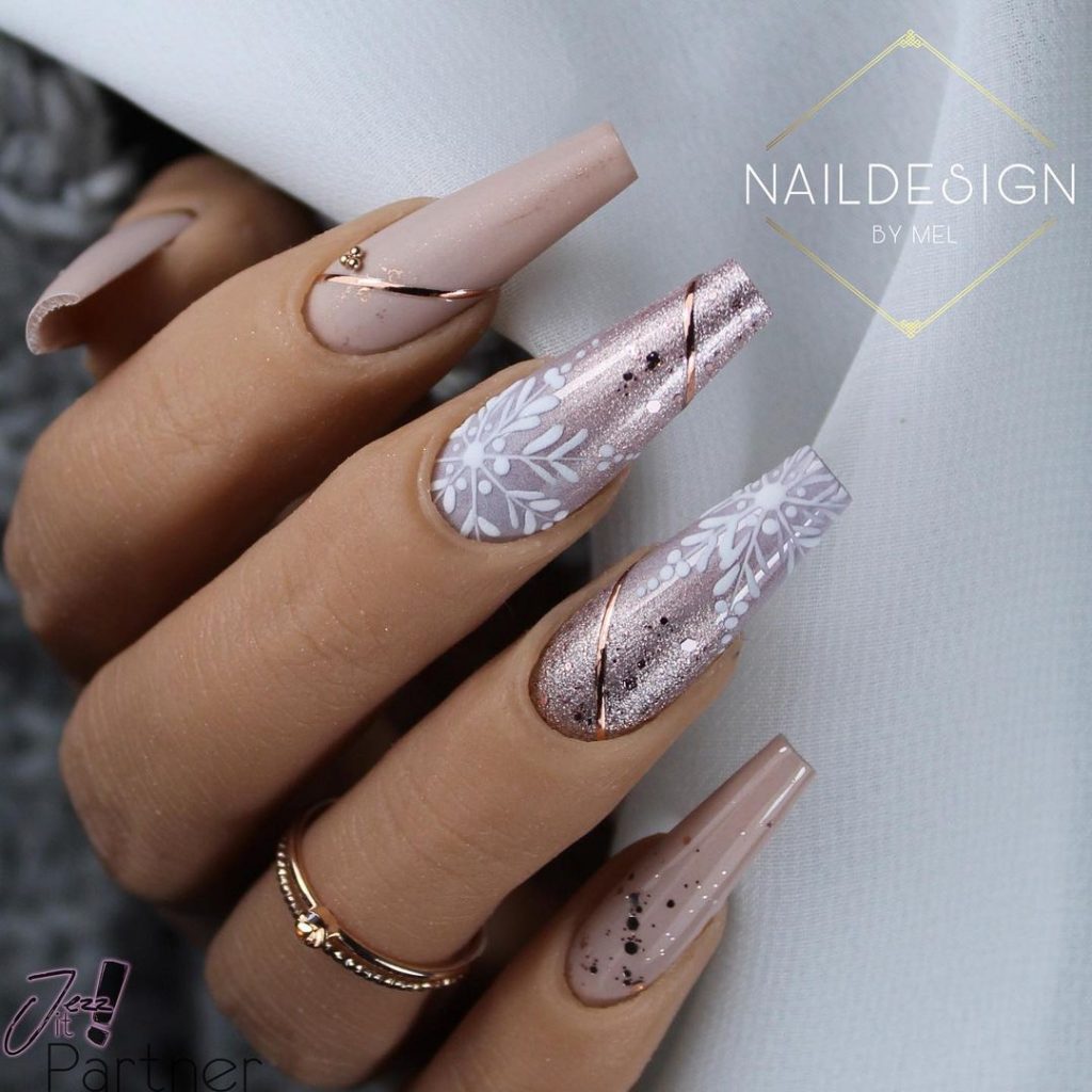 Nude Pink with Snowflake Art and Foil Nude Pink with Snowflake Art and Foil — Winter Acrylic Nail Colors