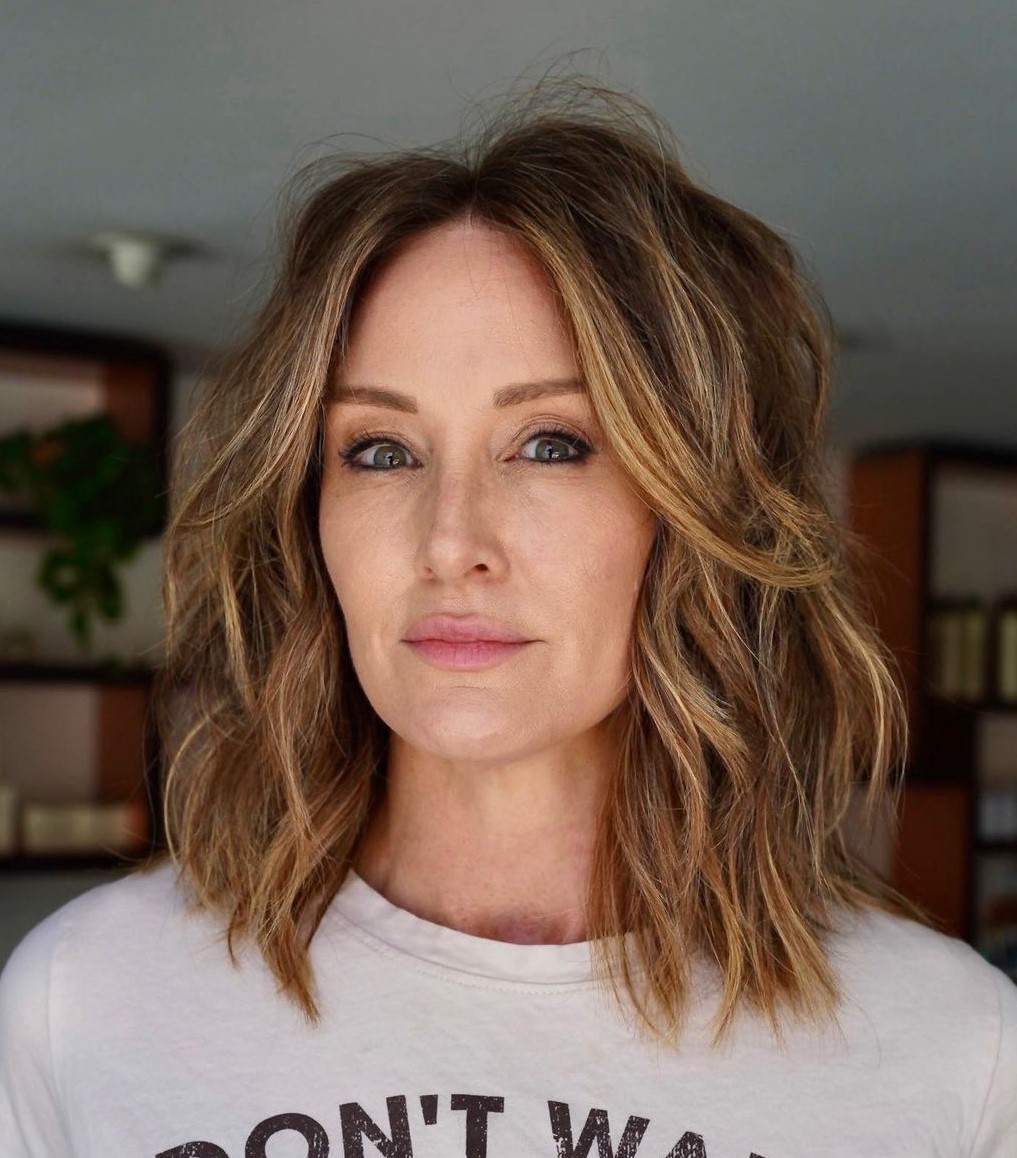 Medium Brown With Honey Highlights — Winter Hair Colors for Women Over 40
