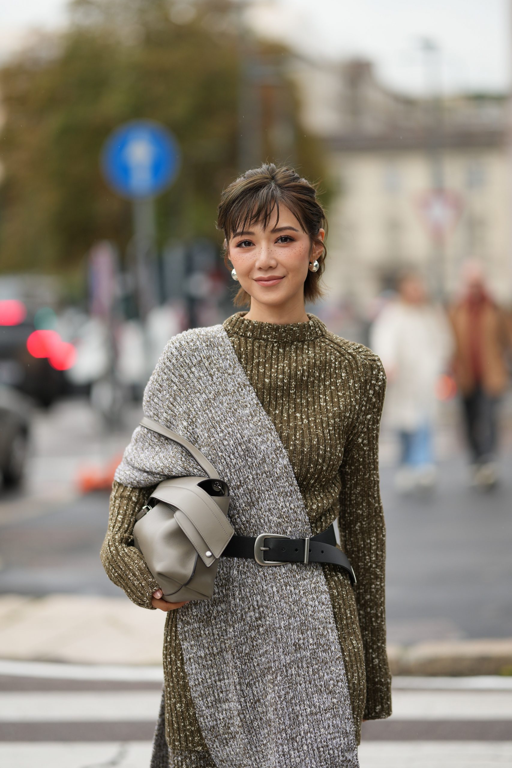 Speckled Midi Dress with Draped Scarf Speckled Midi Dress with Draped Scarf — Sweater Dress Outfits