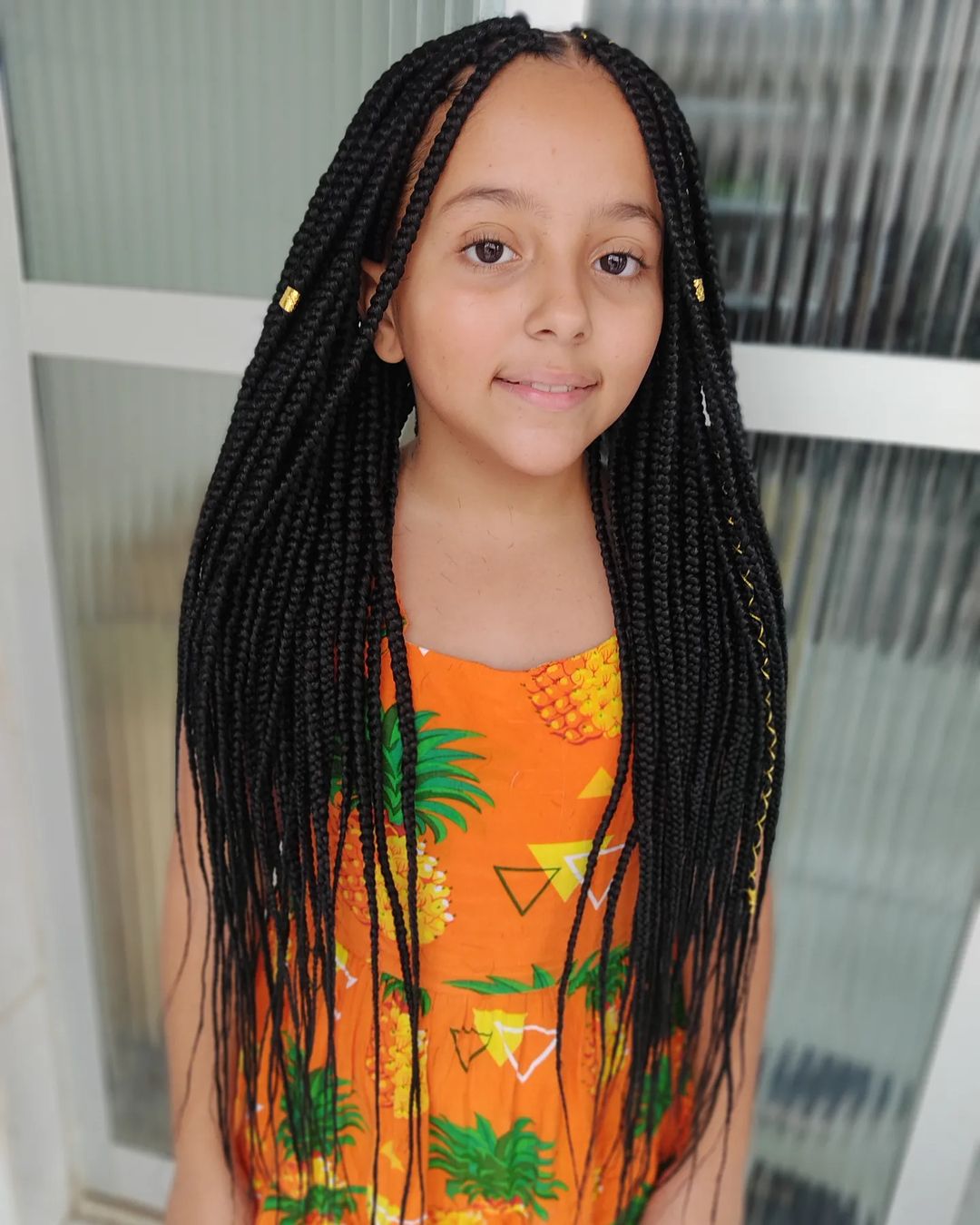 Box Braids with Gold Accents — Winter Hairstyles for Black Kids