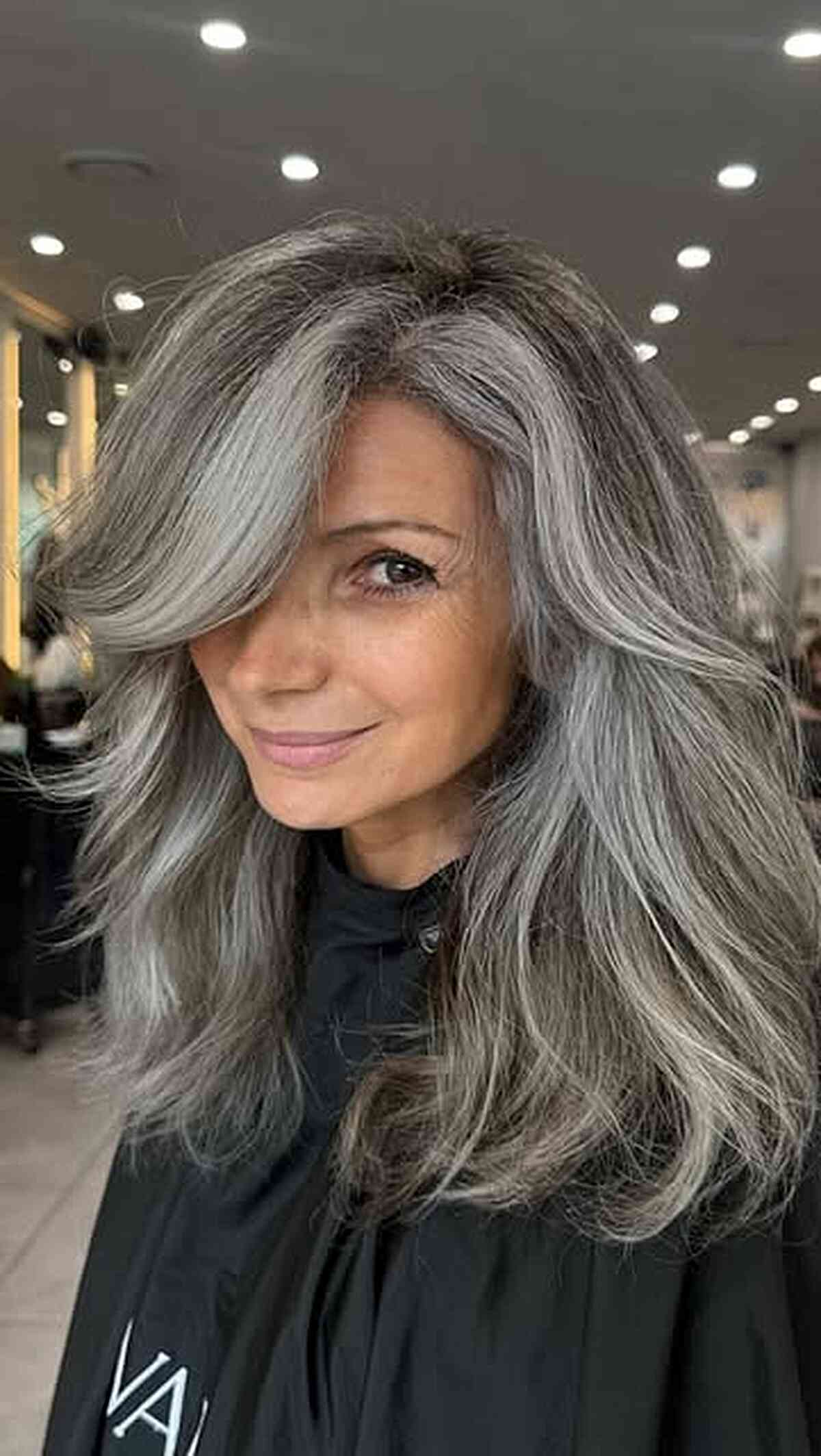 Natural Gray Blended with Silver Natural Gray Blended with Silver — Winter Hair Colors for Women Over 70