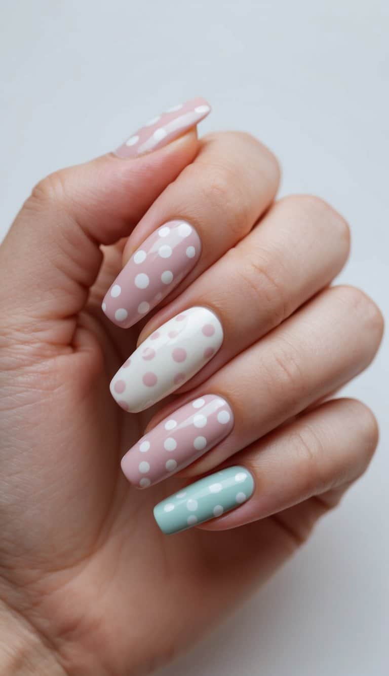Polka Dot Pastel Coffin Nails Polka Dot Pastel Coffin Nails — Cute Nail Designs