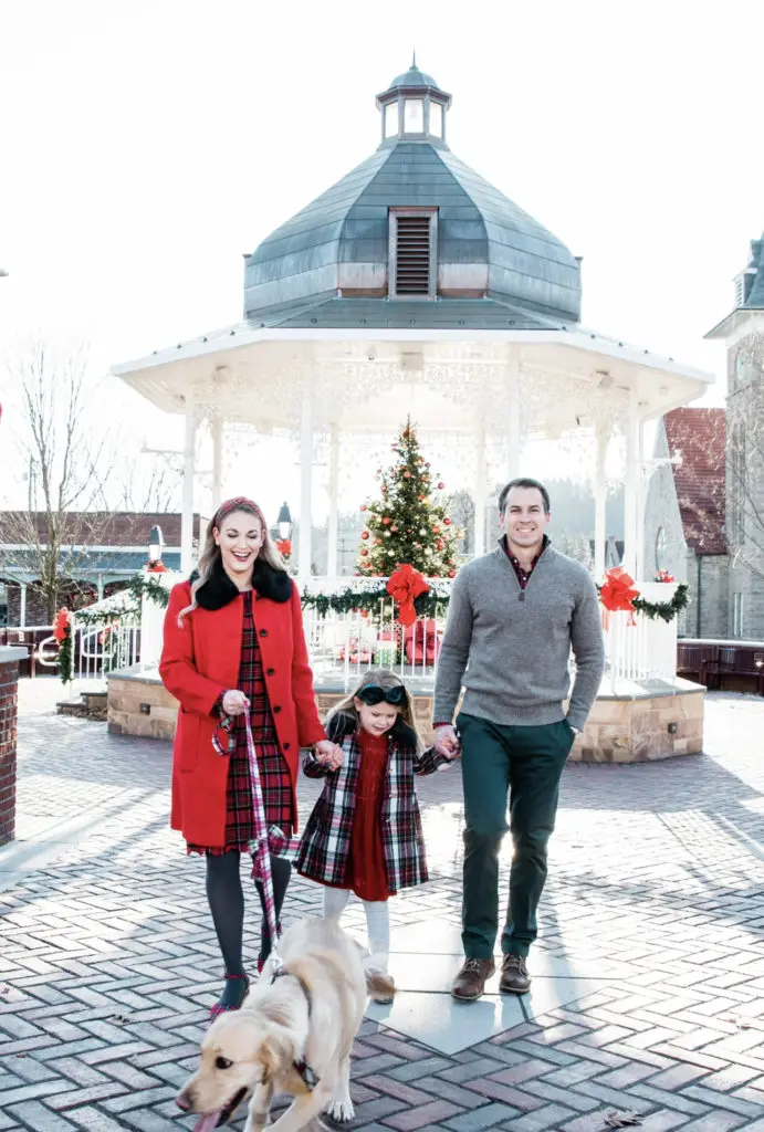 Festive Red Plaid Coat and Dress for Holiday Family Gathering — Winter Family Photo Outfits