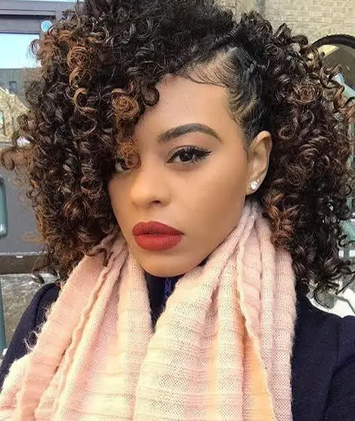 Shoulder Dark Brown Curls with Blonde Bangs — Winter Hairstyles for Curly Hair
