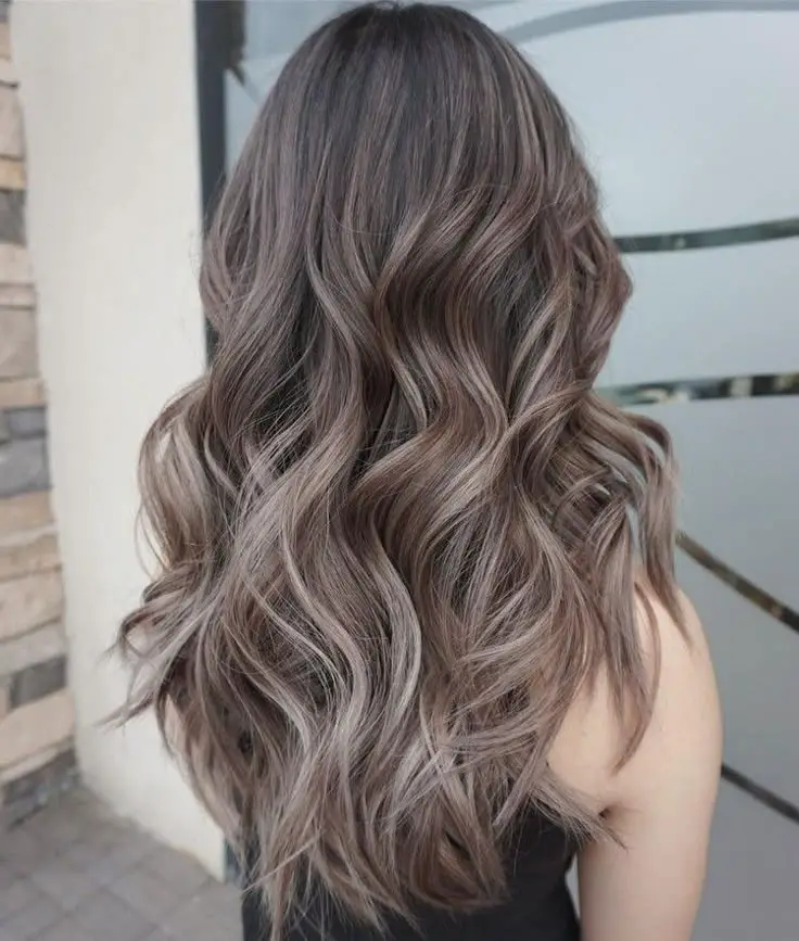 Mid-Back Ash Brown Base With Silver Highlights Mid-Back Ash Brown Base With Silver Highlights — Winter Hair Colors for Gray Hair