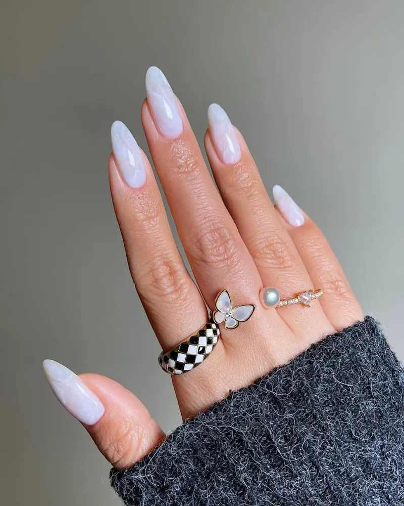 Milky White Marble Jelly Nails Milky White Marble Jelly Nails — Medium Length Winter Nails