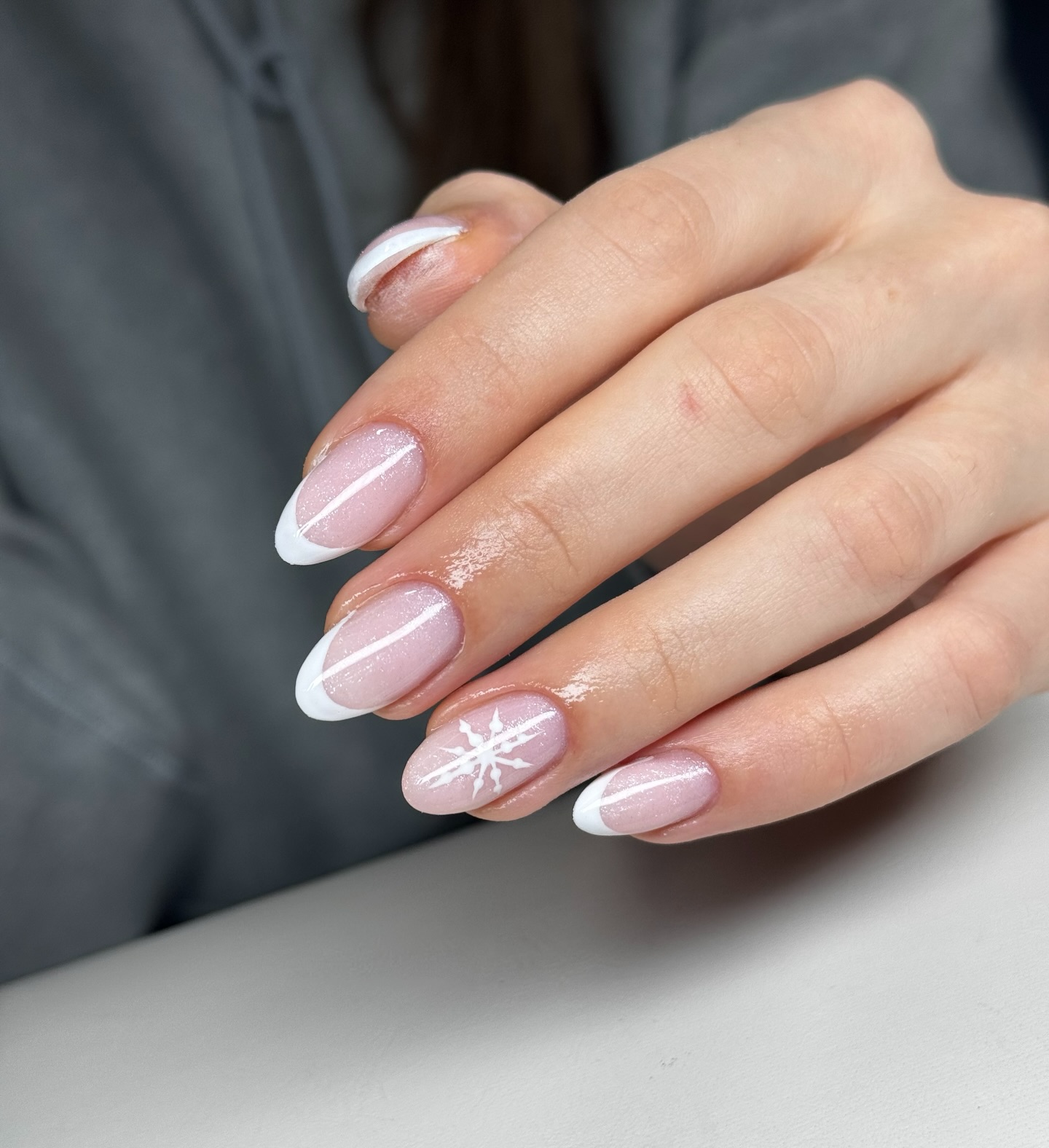 Medium Almond Swirl French with Glitter Medium Almond Swirl French with Glitter — French Nail Designs
