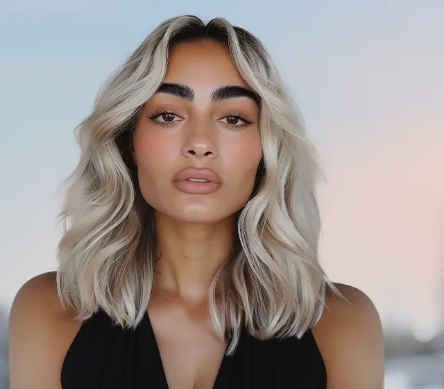 Collarbone Wavy Blowout Ash Blonde With Highlights Collarbone Wavy Blowout Ash Blonde With Highlights — Icy Blonde Hair