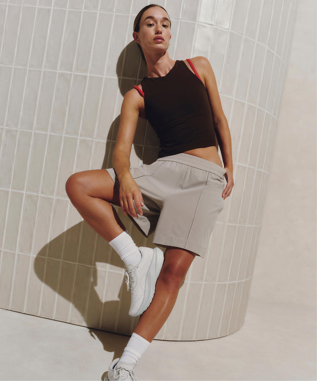 Brown Tank Top and Beige Athletic Shorts Loungewear Brown Tank Top and Beige Athletic Shorts Loungewear — Loungewear Outfits