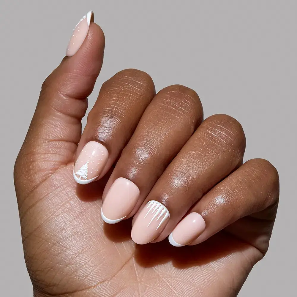 Pale Pink Base With White Accents Visual Idea Pale Pink Base With White Accents Visual Idea — Winter Nude Nails