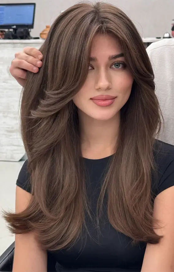 Mid-Back Medium Brown with Lighter Brown Highlights Mid-Back Medium Brown with Lighter Brown Highlights — Winter Brown Hair Colors