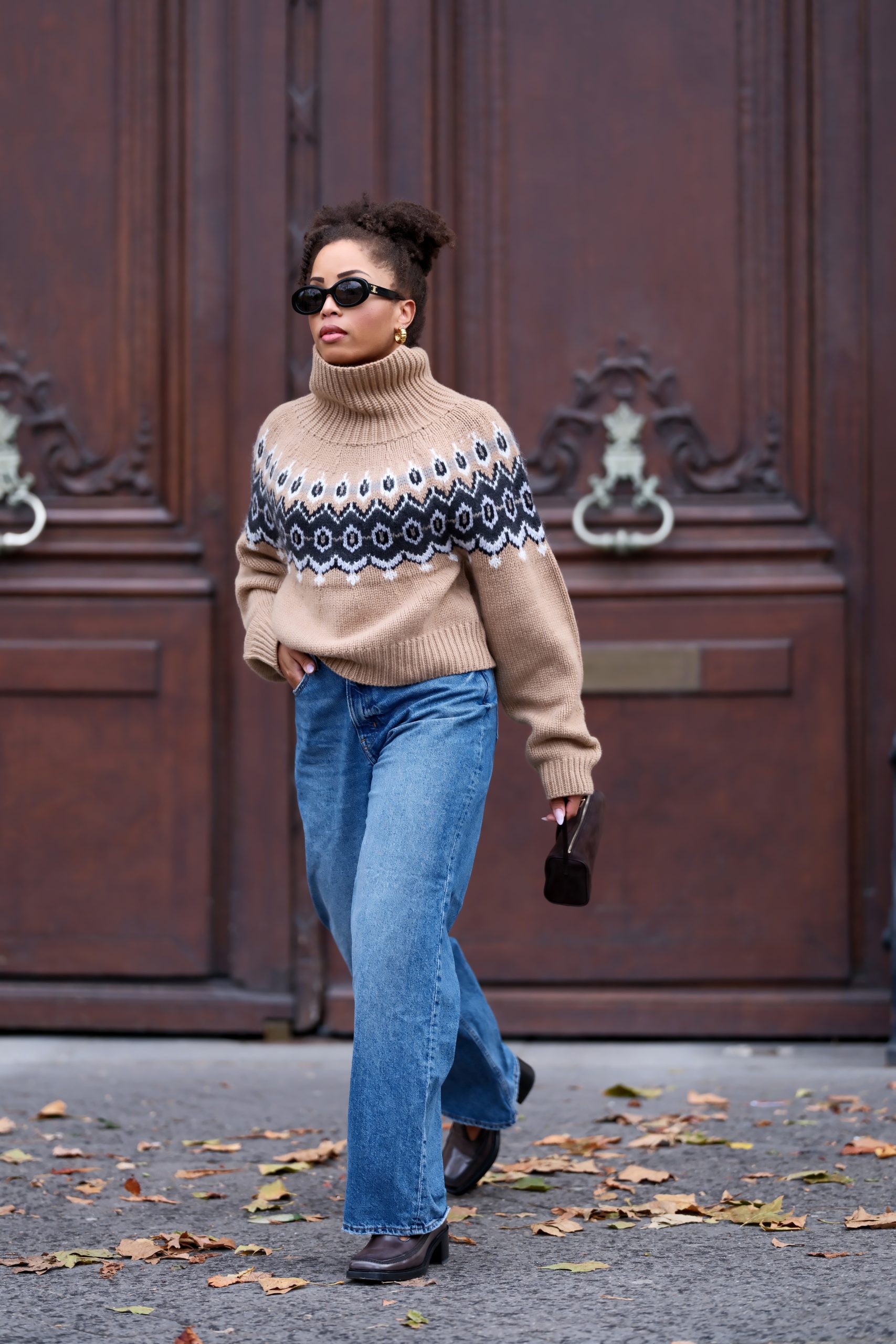 Fair Isle Turtleneck Sweater with Wide-Leg Jeans Fair Isle Turtleneck Sweater with Wide-Leg Jeans — Sweater Outfits