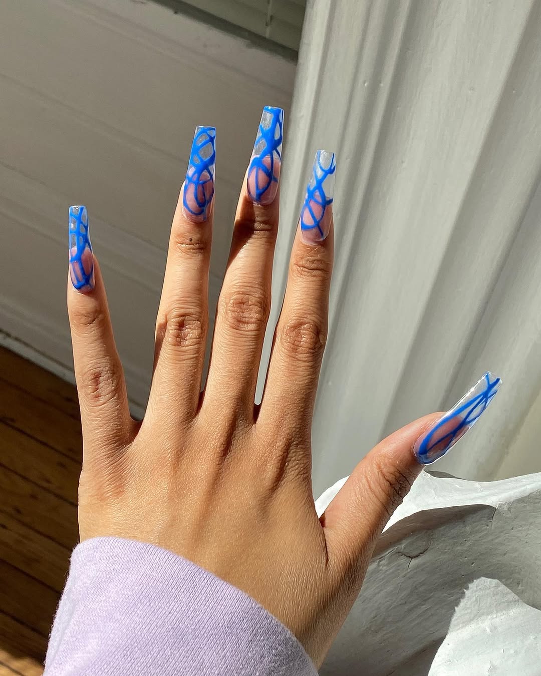 Bright Blue Abstract Swirl Coffin Nails Bright Blue Abstract Swirl Coffin Nails — Coffin Nail Designs