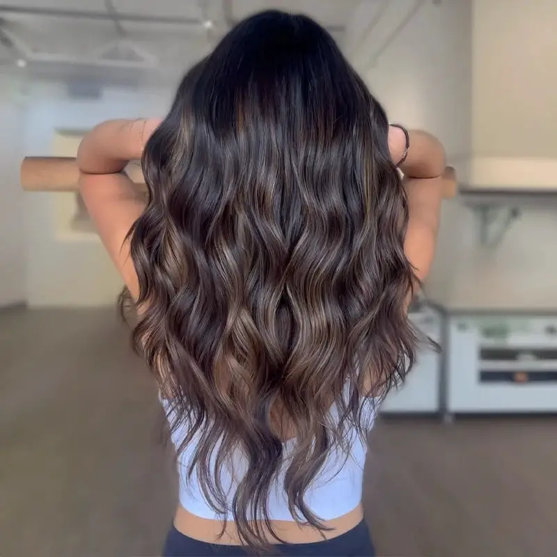 Layers Dark Brown With Caramel and Blonde Highlights — Winter Highlights