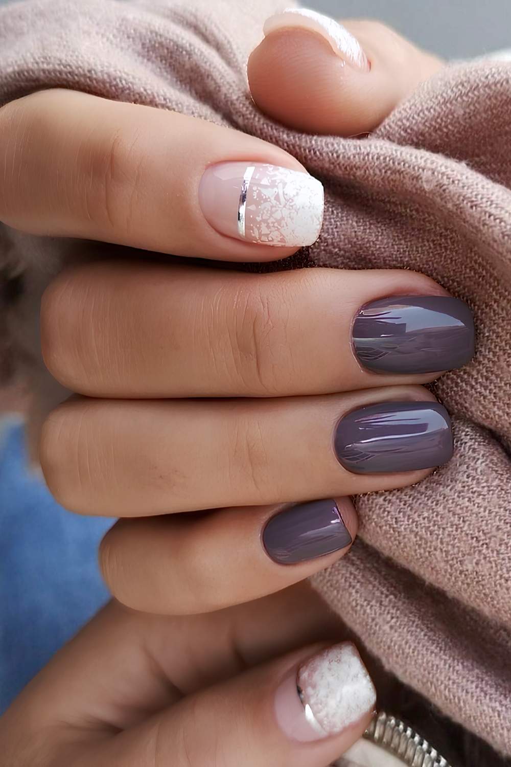 Matte Neutral Lace Pattern Nails Matte Neutral Lace Pattern Nails — Short Winter Square Nails