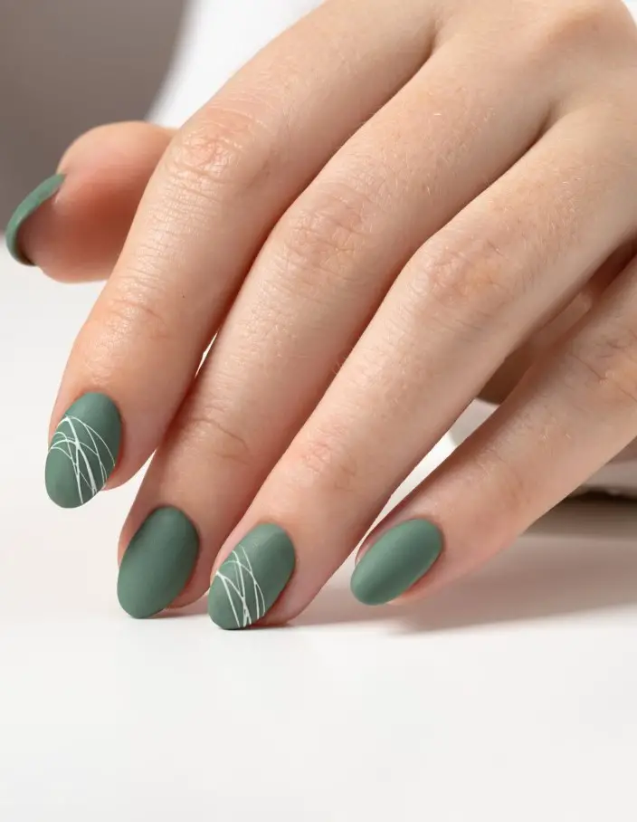 Sage Matte Minimalist Line Art Nails Sage Matte Minimalist Line Art Nails — Winter Green Nails