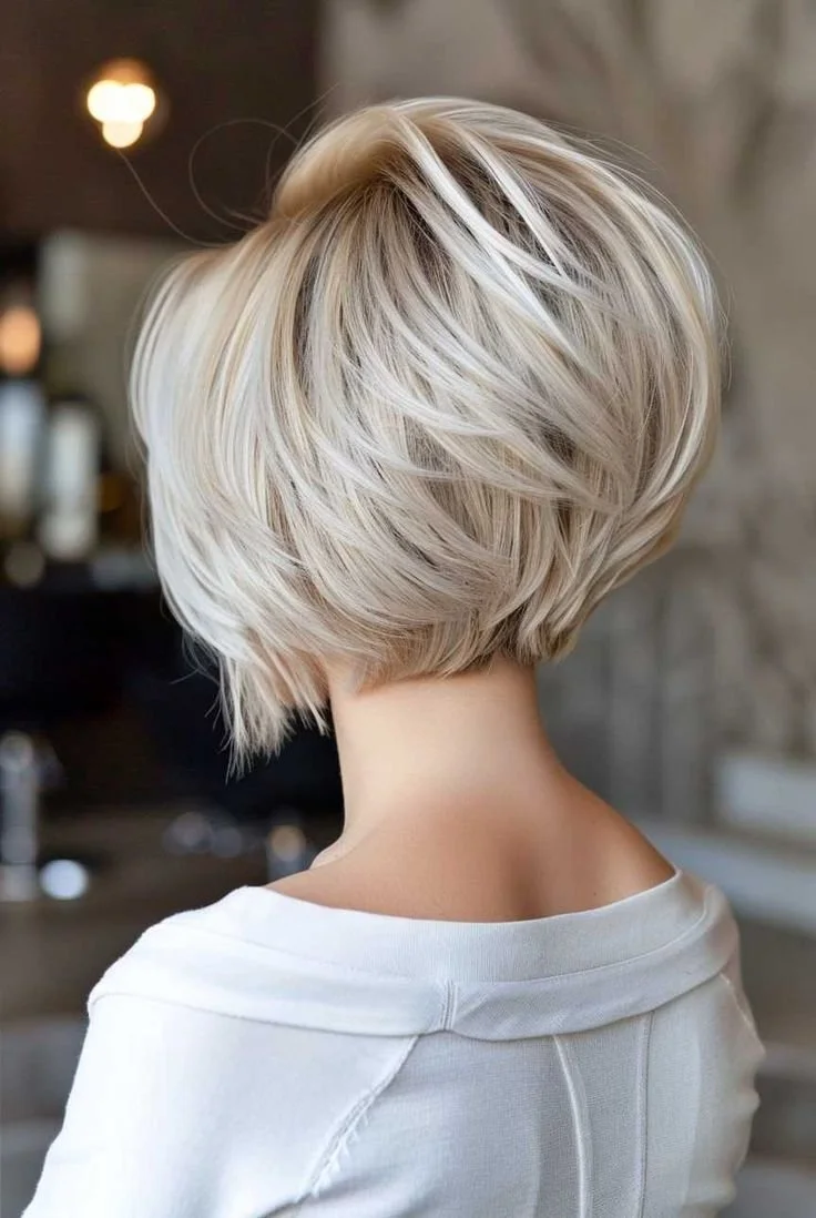 Stacked Ash Blonde Bob With Layers — Winter Haircuts for Thin Hair