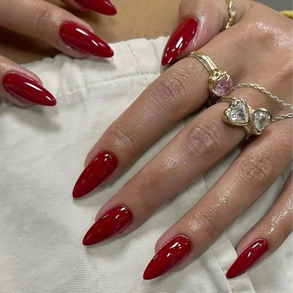 Vibrant Cherry Red Pointed Nails — Cherry Red Nails