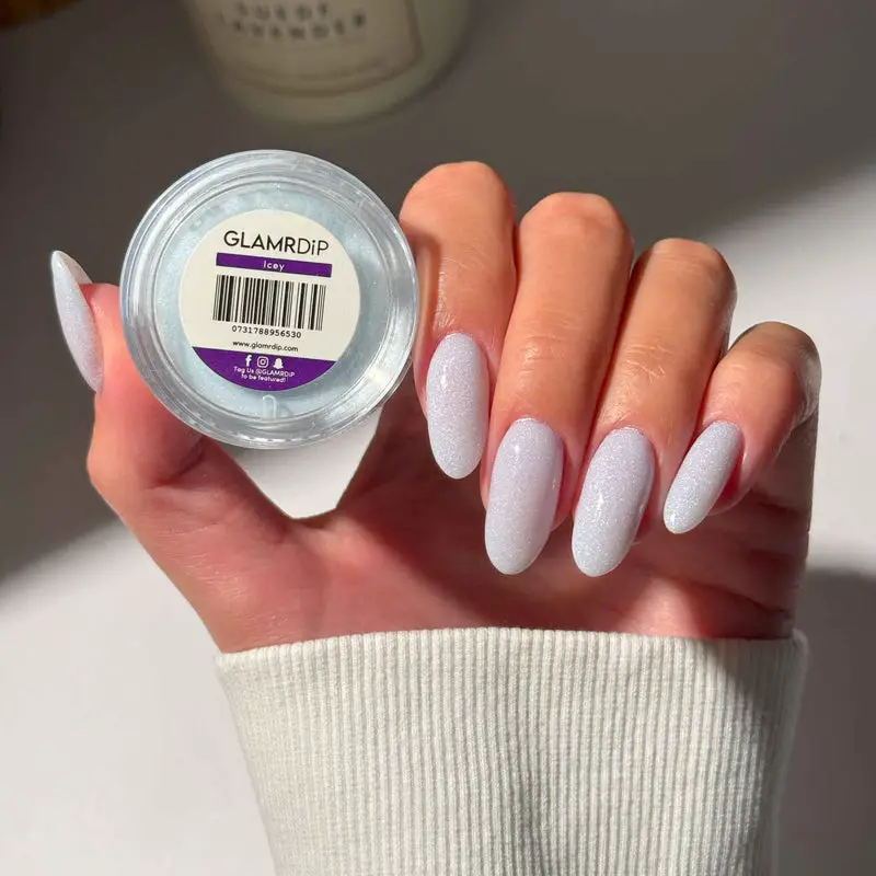 Glossy Off-White Subtle Shimmer Oval — Winter Dip Powder Nails