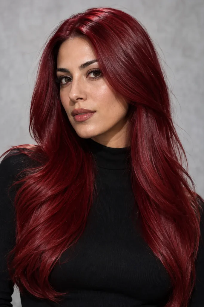 Mid-Back Deep Red with Subtle Auburn Undertones Mid-Back Deep Red with Subtle Auburn Undertones — Winter Red Hair Colors