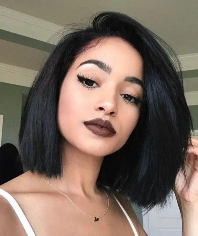Sleek Black Chin Length Bob Sleek Black Chin Length Bob — Winter Hair Colors for Short Hair