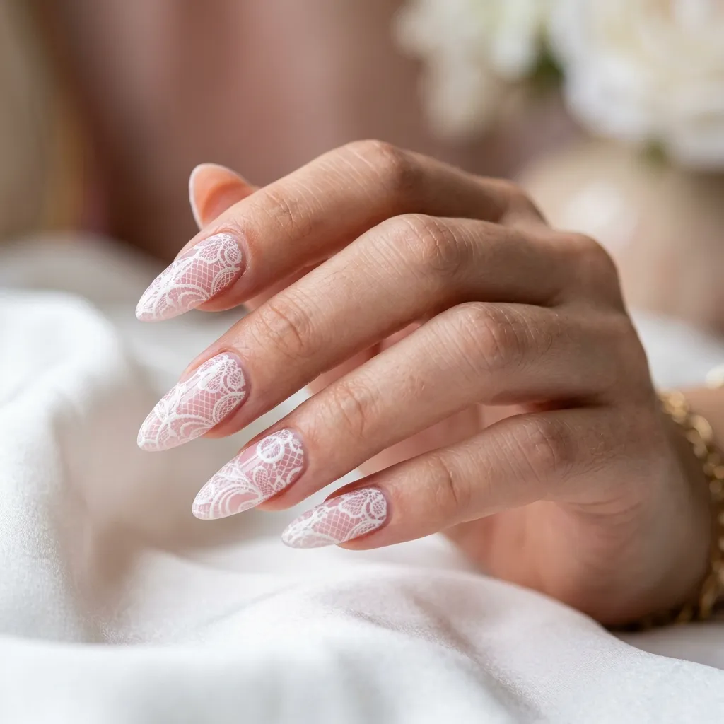 Delicate White Lace French Stiletto Nails — Lace Nails