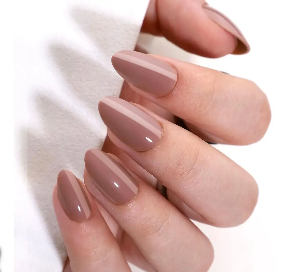 Glossy Dusty Rose-Brown Oval Nails Glossy Dusty Rose-Brown Oval Nails — Mocha Nails