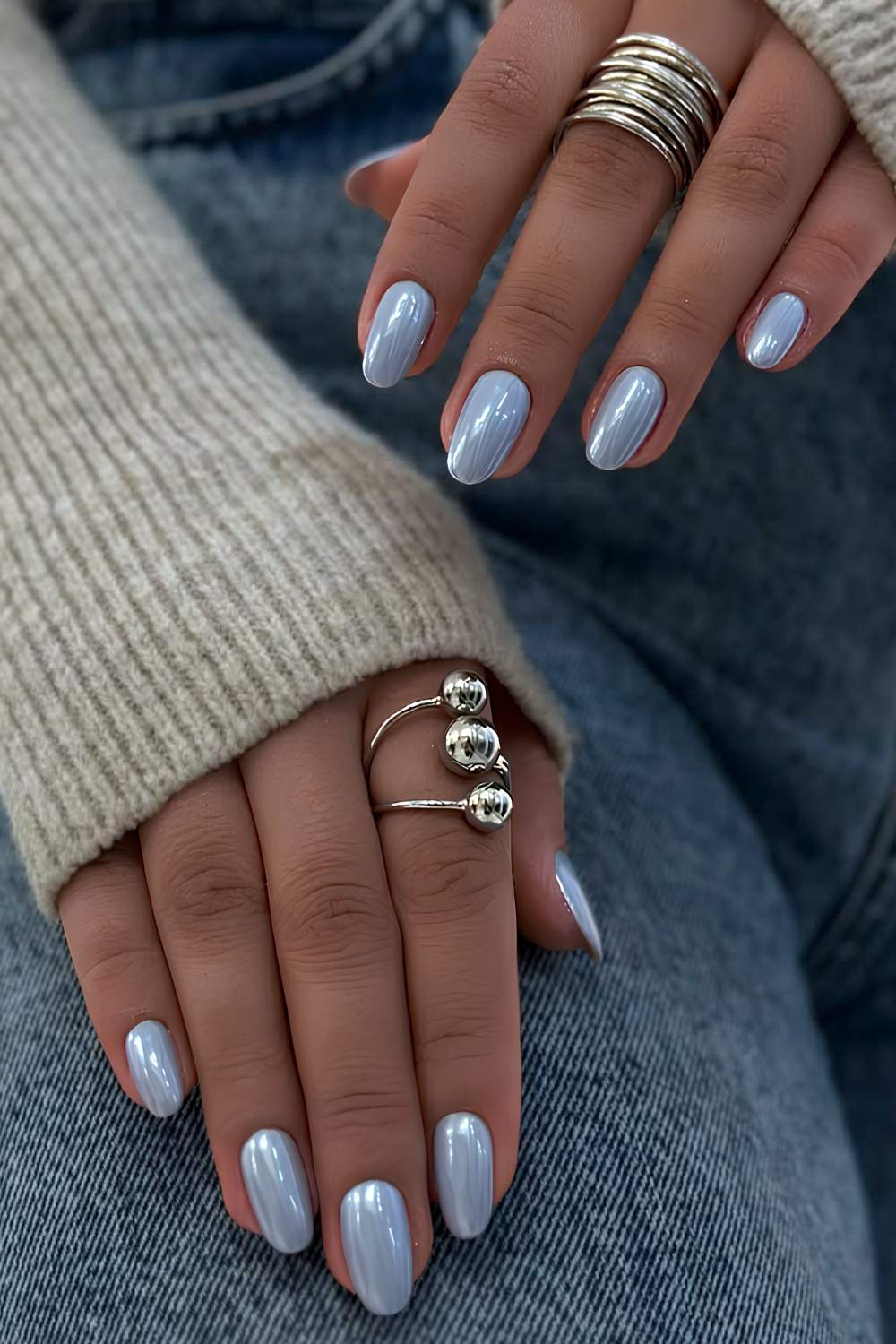 Pale Icy Blue Pearlescent Shimmer Nails Pale Icy Blue Pearlescent Shimmer Nails — Winter Nail Colors for Women Over 40