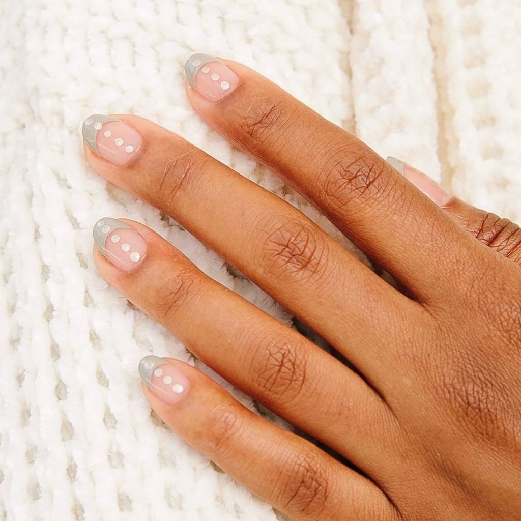 Clear Grey Dot French Tip Nails Clear Grey Dot French Tip Nails — Simple Winter Nails