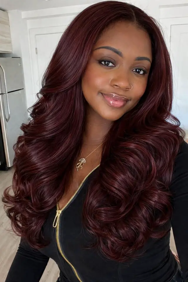 Blowout Visual Idea Blowout Visual Idea — Burgundy Hair Color