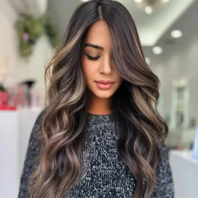 Dark Brown With Ash Blonde Highlights Dark Brown With Ash Blonde Highlights — Winter Hair Colors for Olive Skin