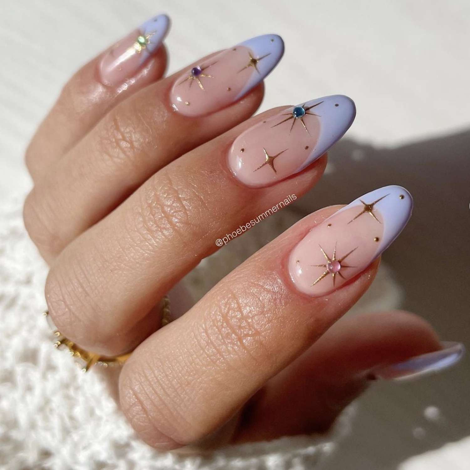 Sheer Pink French with Starbursts and Rhinestones Sheer Pink French with Starbursts and Rhinestones — Pastel Winter Nails