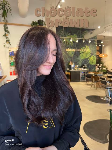 Collarbone Blowout With Face-Framing Layers — Dark Chocolate Brown Hair