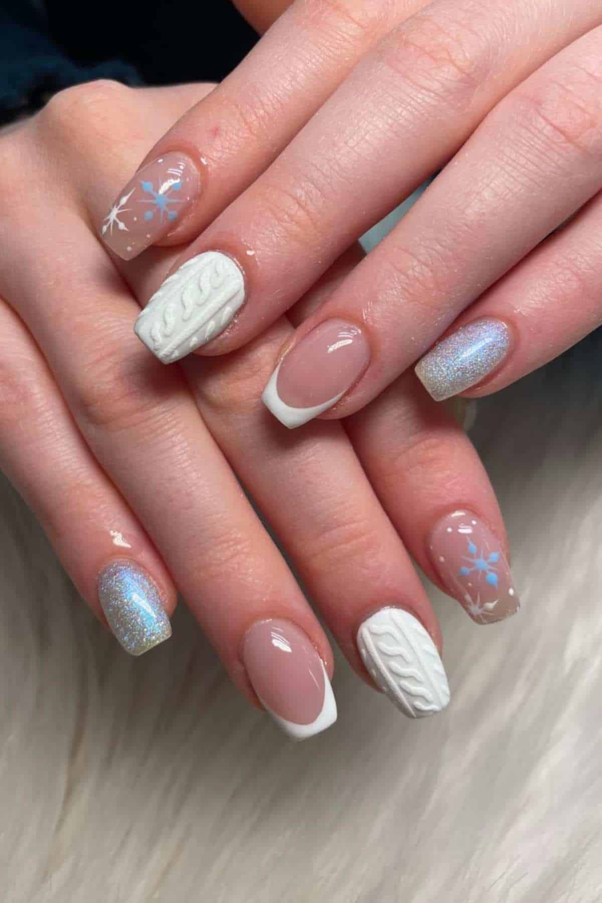 Mixed Winter Texture Square Nails Mixed Winter Texture Square Nails — Winter Nail Designs